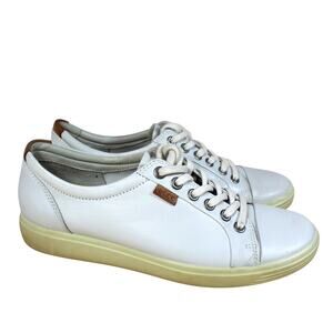 Ecco Sneakers Womens Size 7 White Leather Comfort Shoe Lace Up Walking Everyday